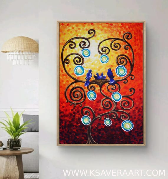 Tree of Life Canvas Painting, Mom and 2 Children gift B070 by Ksavera