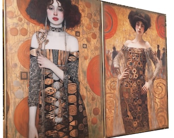 Belle Epoque DS0253 by artist Ksavera - set of 2 giclee prints on stretched canvas, black or gold edges. READY to HANG - diptych - Klimt
