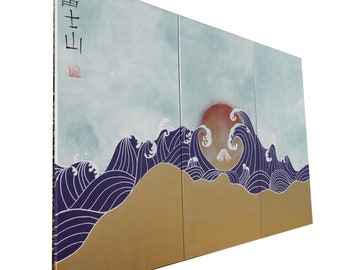 Fuji J172 - large gold triptych, original art, japanese style paintings by artist Ksavera