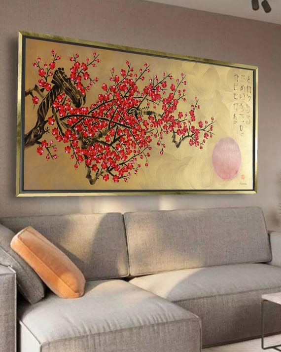 Japanese Sakura J525 | Original Acrylic Painting on Large Canvas | Contemporary Wall Art by Ksavera