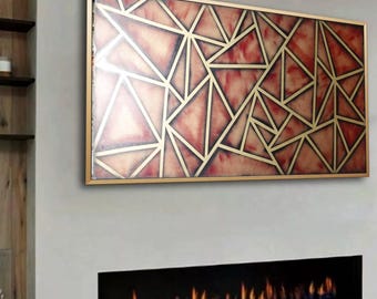 Abstrakt geometrisk målning A1380 | Modern guldfärgad väggkonst | Original canvastavla | Modern heminredning | Ksavera