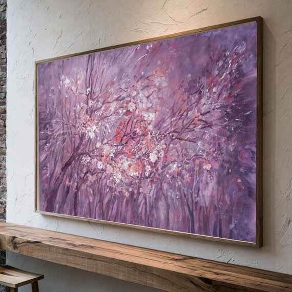 Abstract Cherry Blossom Artwork i002 Purple Modern Floral Painting by Airinlea