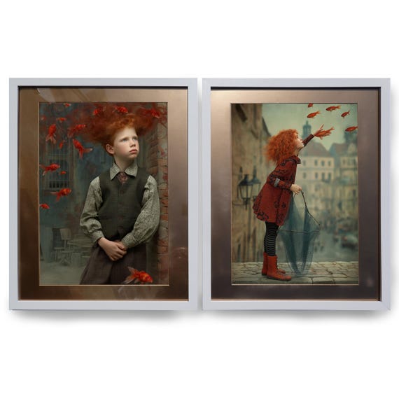Surrealism DS0801C by artist Ksavera - READY to HANG - diptych - top quality photography printed on the glossy photopaper in frame