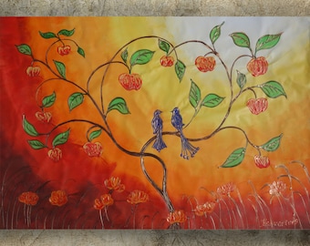 Apple tree Acrylic painting XXL Painting tree of life sunset art sunrise art Large wall art Contemporary art KSAVERA Modern decor Landscape