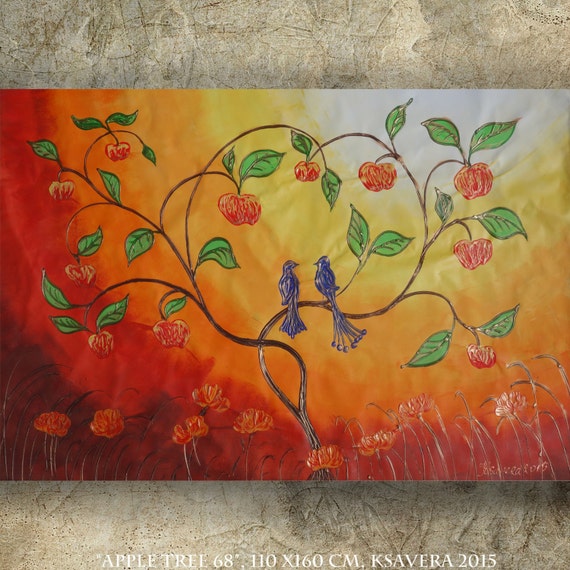 Apple tree Acrylic painting XXL Painting tree of life sunset art sunrise art Large wall art Contemporary art KSAVERA Modern decor Landscape