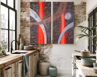 Abstract Wall Art A093 Orange Rusty Iron Texture Acrylic on Canvas by Ksavera