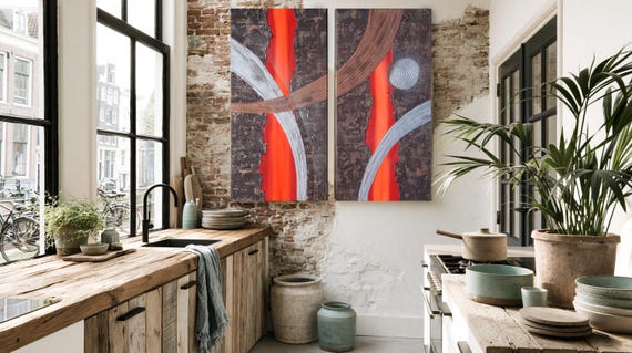 Abstract Wall Art A093 Orange Rusty Iron Texture Acrylic on Canvas by Ksavera