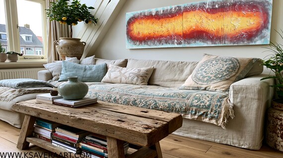 Textured Abstract Wall Art A059 Orange and Turquoise Ice & Lava by Ksavera