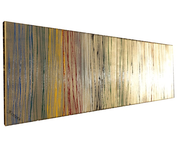 Paint stream Abstract paintings "Abstract A1180" - large diptych, original acrylic painting on gold canvas by artist Ksavera
