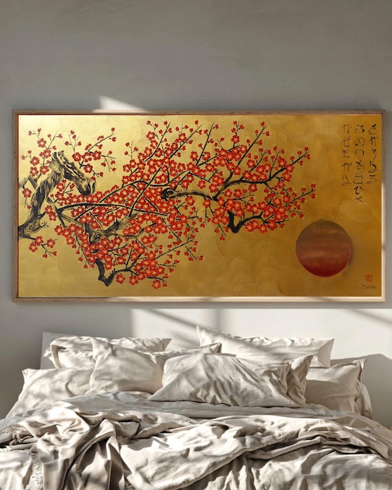 Japanese Sakura J514 | Original Acrylic Painting on Large Canvas | Japandi Wall Art by Ksavera