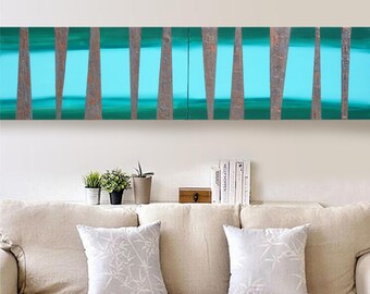 Turquoise rusty iron Abstract Painting vertical textured wall art A158 Acrylic Contemporary Art Lounge Office above sofa by artist Ksavera