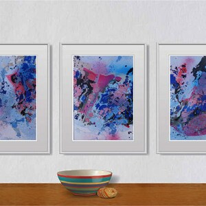 Set di 3 liquidi originali astratti, dipinti su carta A4 - 18J015