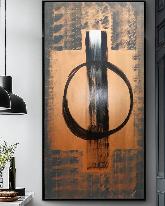 Abstract Geometric Painting A1368 | Modern original Wall Art | Black and bronze Original Canvas | japanese Contemporary Home Decor | Ksavera
