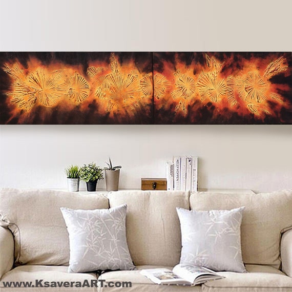 Fire lava orange Abstract Painting vertical textured wall art A086 Acrylic Contemporary Art for Lounge, Office, above sofa by artist Ksavera
