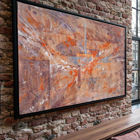 Modern Abstract Painting i001 Orange Brown Ocher Large Unstretched Canvas by Airinlea