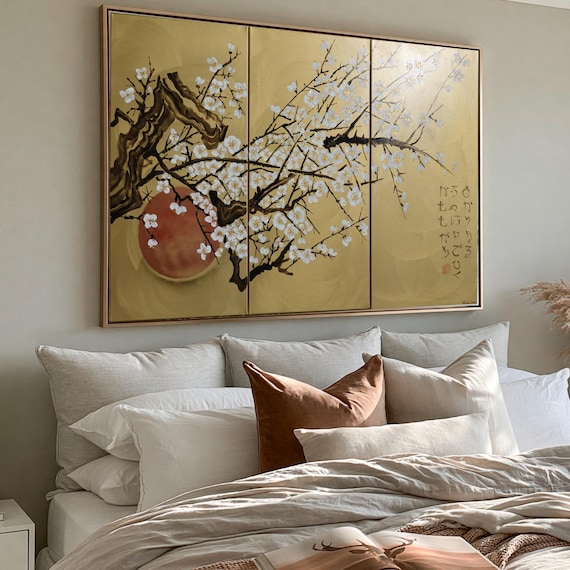 Japan art cherry blossom sakura Japanese style painting J226 Large paintings art canvas acrylic paintings gold wall art by artist Ksavera