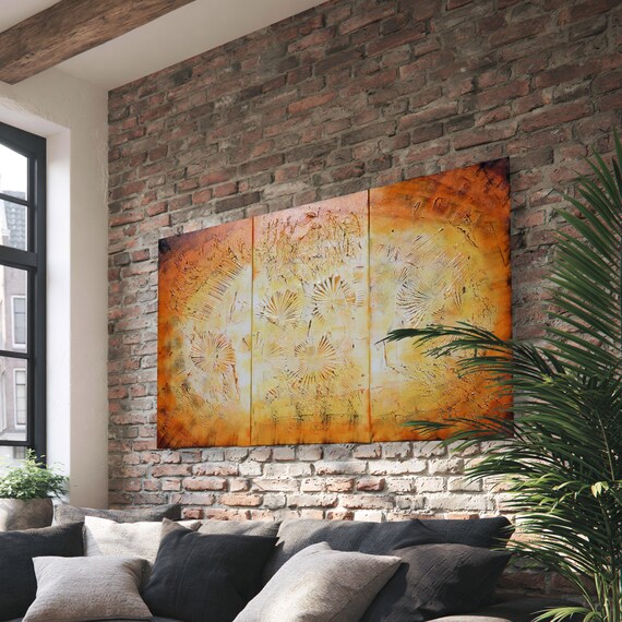 Fire Large textured paintings A035 orange yellow black 100x150cm abstract art by Ksavera