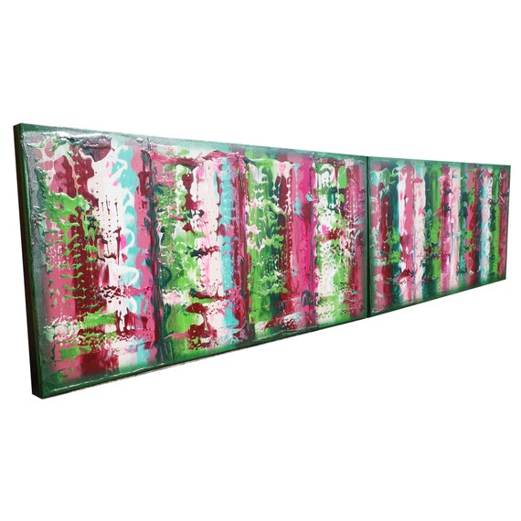 Rainbow diptych - long abstract paintings A639 - acrylic painting by artist Ksavera