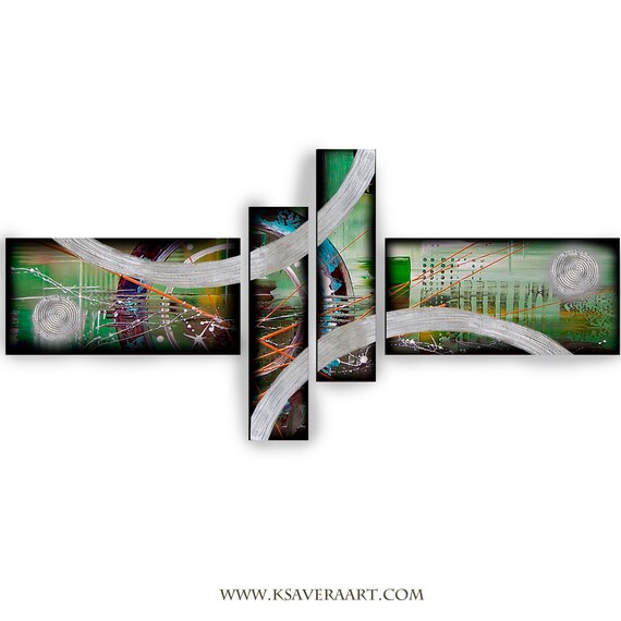 Silver green Abstract Set 4 piece paintings A2011/12 Abstract textured Painting Acrylic Contemporary Art for Lounge Office by artist Ksavera