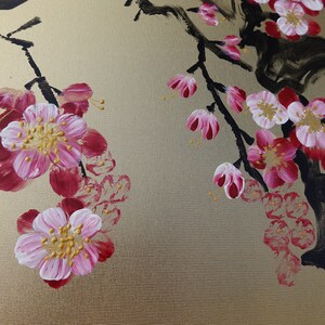 Cherry blossom Japanese style painting J337 Gold paintings Japan art stretched canvas acrylic wall art by artist Ksavera image 2