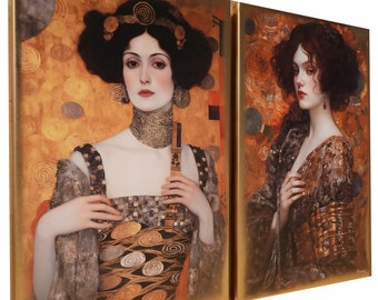 Belle Epoque DS0254 by artist Ksavera - set of 2 giclee prints on stretched canvas, black or gold edges. READY to HANG - diptych - Klimt