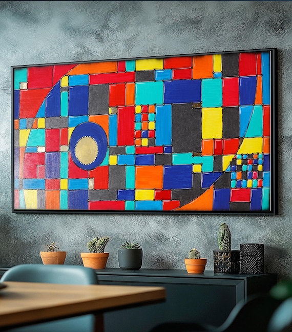 Cubism A1347 - READY to SHIP - palette knife painting on XXL canvas by artist Ksavera - large abstract painting