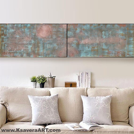 Abstract Wall Art A029 Copper Tones, Textured Canvas - Two Panels by Ksavera