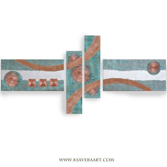 Copper patina Set 4 piece paintings modern art A2911/06 Abstract textured Painting Acrylic Contemporary Art for Office by artist Ksavera