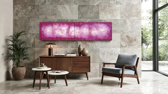 Abstract Wall Art A136 Lilac Diptych Set - Mid Century Modern Acrylic Canvas by Ksavera