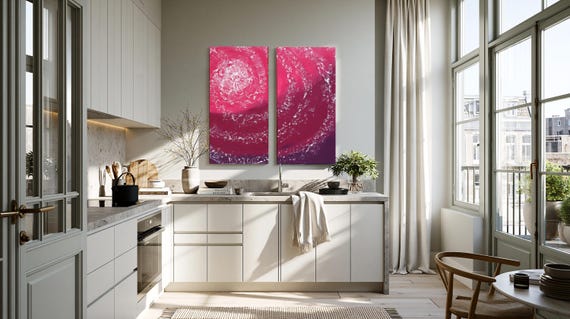 Burgundy Ocean Abstract Art A061 Two Panel Acrylic Canvas Set by Ksavera