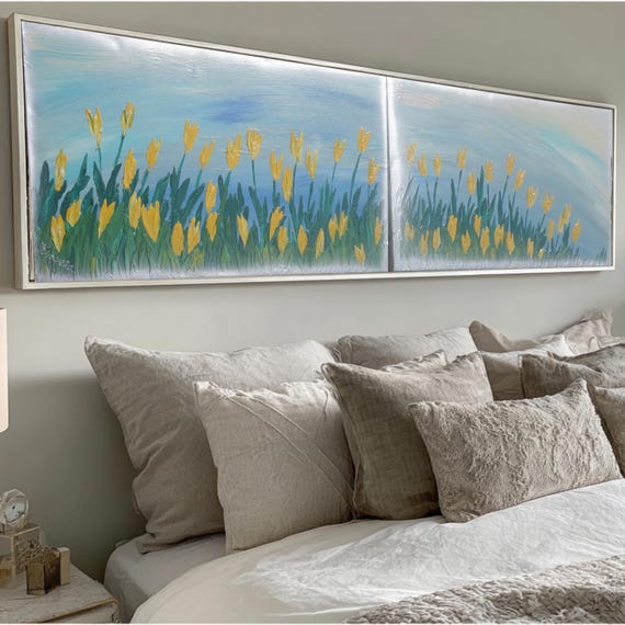 Yellow Tulips - Impasto Diptych - Spring Painting - Impressionism B164 - Acrylic paintings by Ksavera