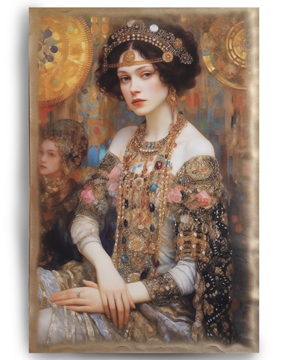 Belle Epoque DS0349 by artist Ksavera - Large Giclée print on canvas, black or gold edges Klimt