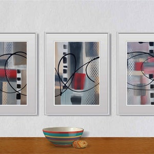 Set di 3 astratti dipinti originali su carta A4 - 18J023