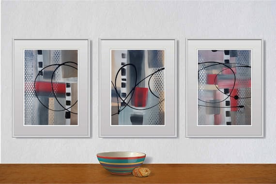 Set of 3 Fluid abstract original paintings on paper A4 - 18J023