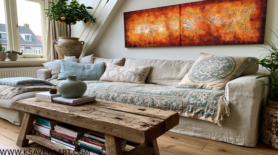 Textured Lava Wall Art A105 Diptych Abstract Acrylic Painting by Ksavera