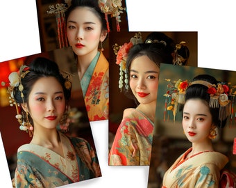 Japanische Geisha DS0592 von Ksavera – Digitaldruck-Set mit 4 Stück – Fine-Art-Drucke – Gedruckt auf glänzendem Premium-Fine-Art-Fotopapier