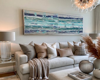 Abstract Canvas Diptych A205 Silver Teal Modern canvas Art by Ksavera