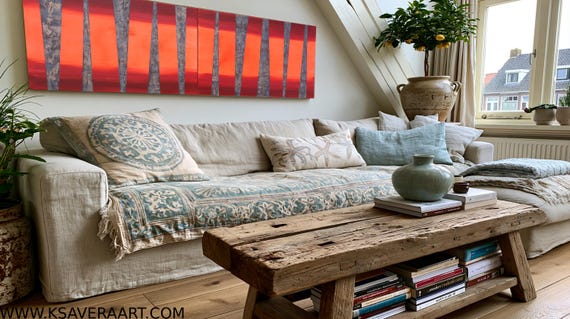 Abstract Wall Art A240 Orange Textured Canvas - Original Acrylic Painting by Ksavera