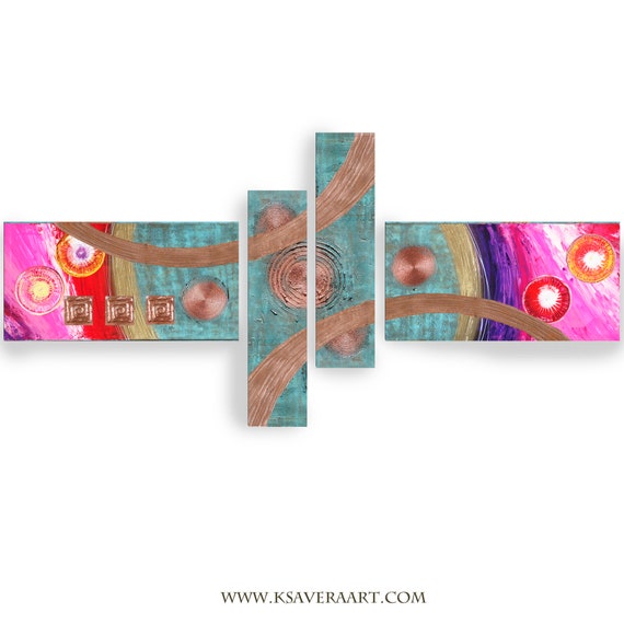 Copper patina Abstract Set 4 piece paintings modern art A2911/13 Abstract textured Painting Acrylic Contemporary Art by artist Ksavera