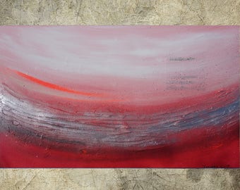 Red silver Abstract Painting vertical textured wall art A096 Acrylic Original Contemporary Art KSAVERA canvas mid century modern art