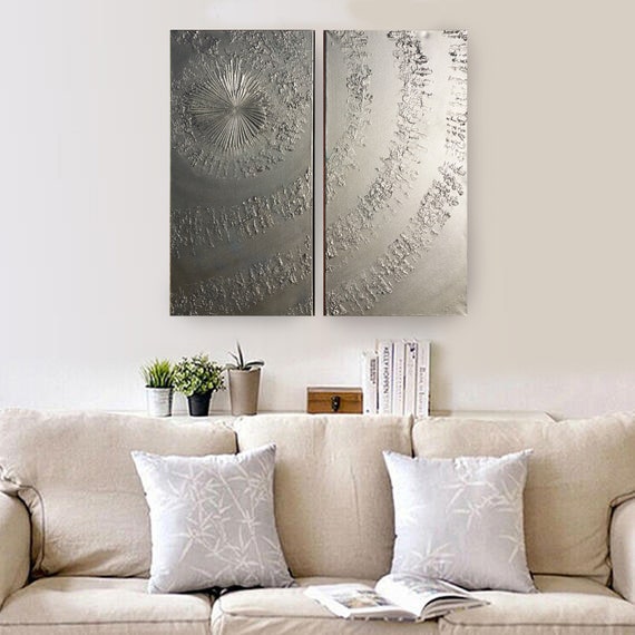 Silver swirl Abstract A661 - industrial textured diptych, original art, abstract textured paintings by artist Ksavera