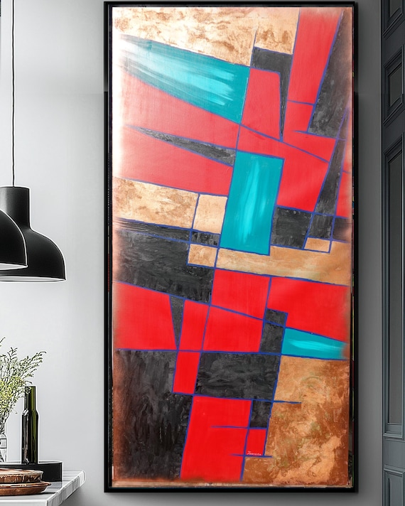 Abstract Geometric Painting A1378 | Modern original Wall Art | Red and bronze Original Canvas | Contemporary Home Decor | Ksavera