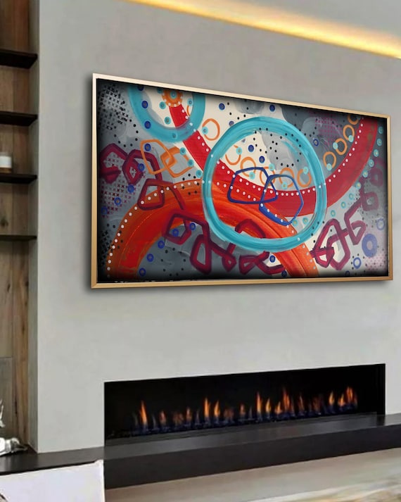 Abstract Geometric Painting A1390 | Modern Colorful Wall Art | Red and Turquoise Original Canvas | Contemporary Home Decor
