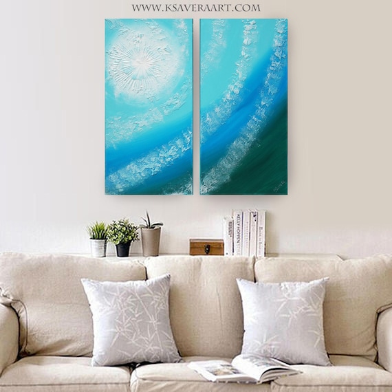 Ocean diptych - Blue structural painting Abstract painting A595 -  - Acrylic paintings by artist Ksavera