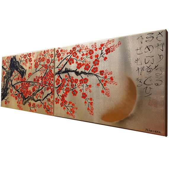 Cherry blossom  - Japanese style painting J362 Gold paintings Japan art stretched canvas acrylic wall art by artist Ksavera