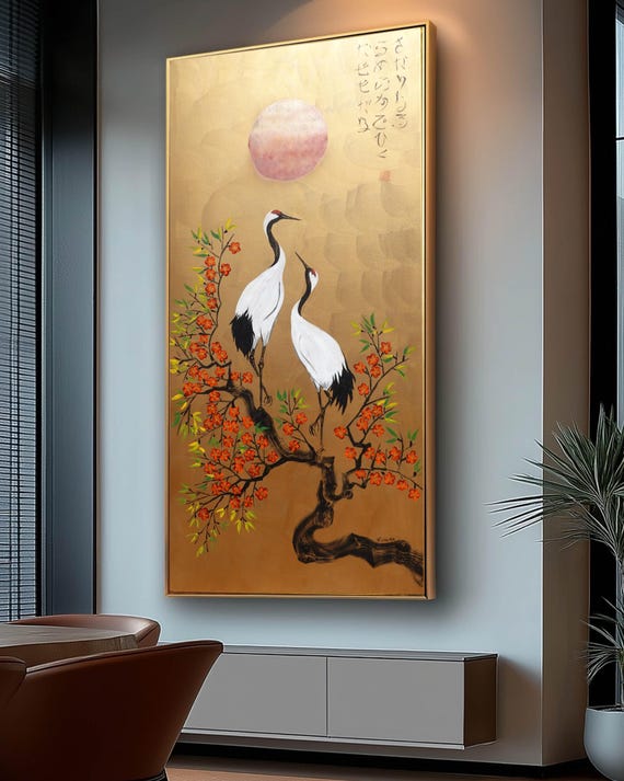 Cranes J541 | Large Gold Japanese Painting | Ksavera