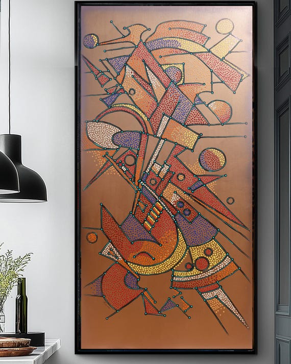 Abstract Geometric Painting A1389 | Modern Colorful Wall Art | Bronze Original Canvas | Contemporary Home Decor | Ksavera