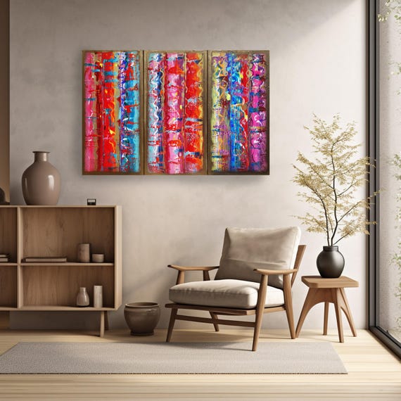 impasto gold triptych A459 Abstract art - colorful Paintings on canvas - Original Contemporary Large Acrylic painting by Ksavera
