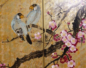 Japan Art Cherry Blossom and Love Birds Japanese Style Zen