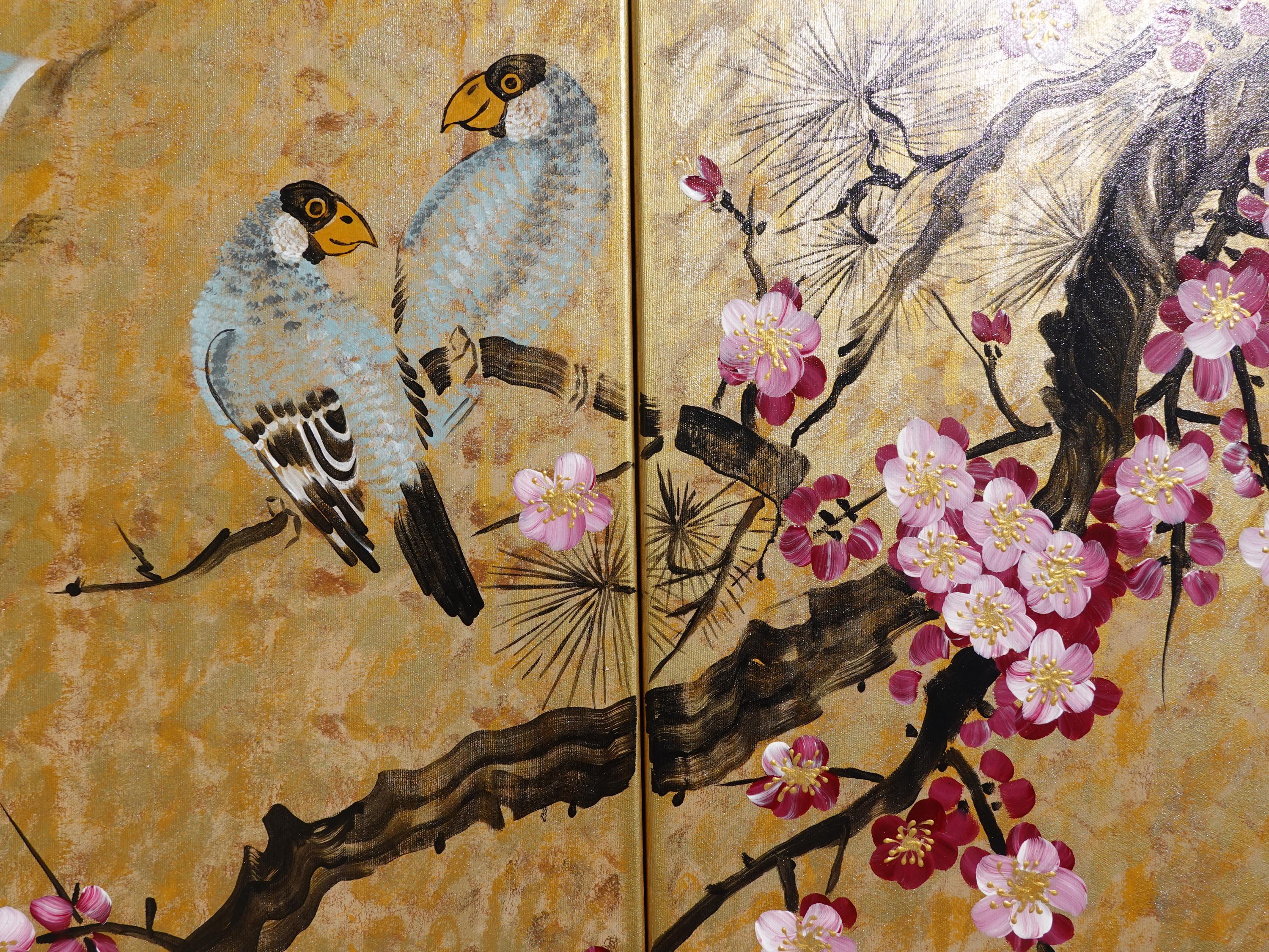 SAKURA Jocelyn Cheng アート3点セット Japan Art Cherry Blossom and Love Birds Japanese Style Zen